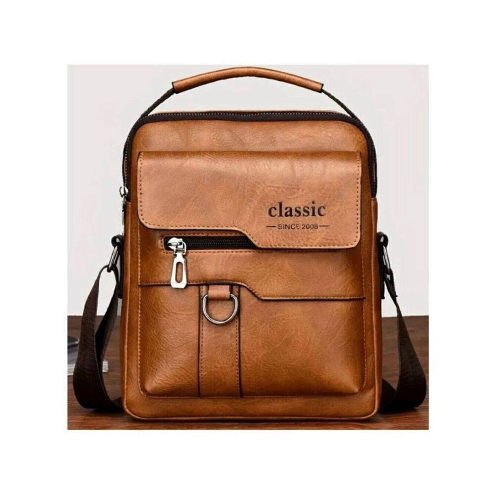 NWT CLASSIC Vintage Tan Camel Shoulder Spacious Multi-Pocket Office Travel Bag